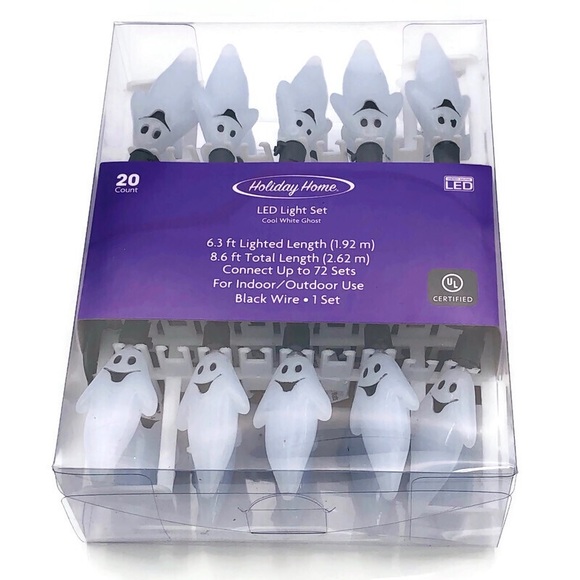 Ghost 20 Count String Lights LED Halloween 8 Foot Black Wire New in Box … - Picture 2 of 12